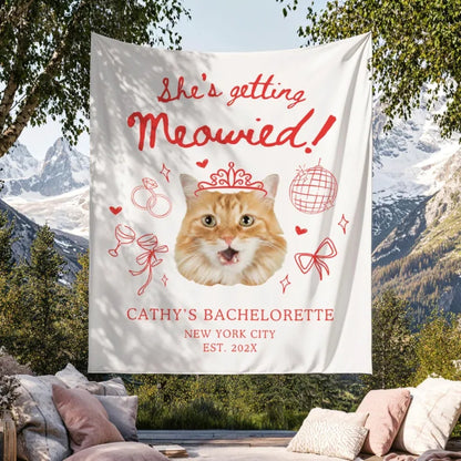 She's Getting Meowied Custom Photo Cat Bachelorette Banner, Custom Cat Mom Bachelorette Party Banner WD0248