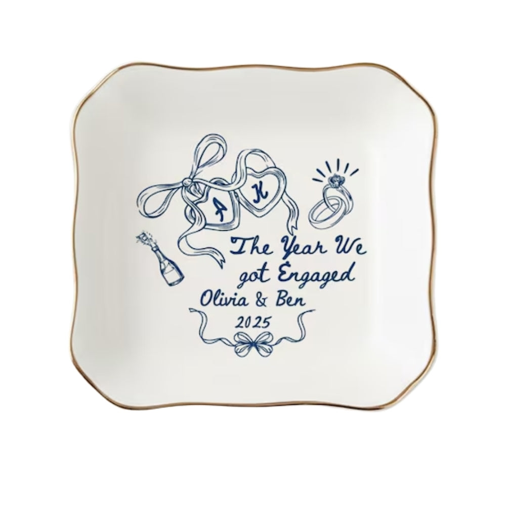 The Year We Got Engaged Personalized Wedding Engagement Ring Dish, Custom Engagement Wedding Jewelry Dish For Bride WD0174