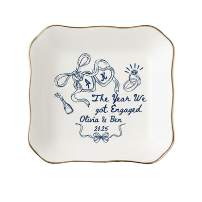 The Year We Got Engaged Personalized Wedding Engagement Ring Dish, Custom Engagement Wedding Jewelry Dish For Bride WD0174