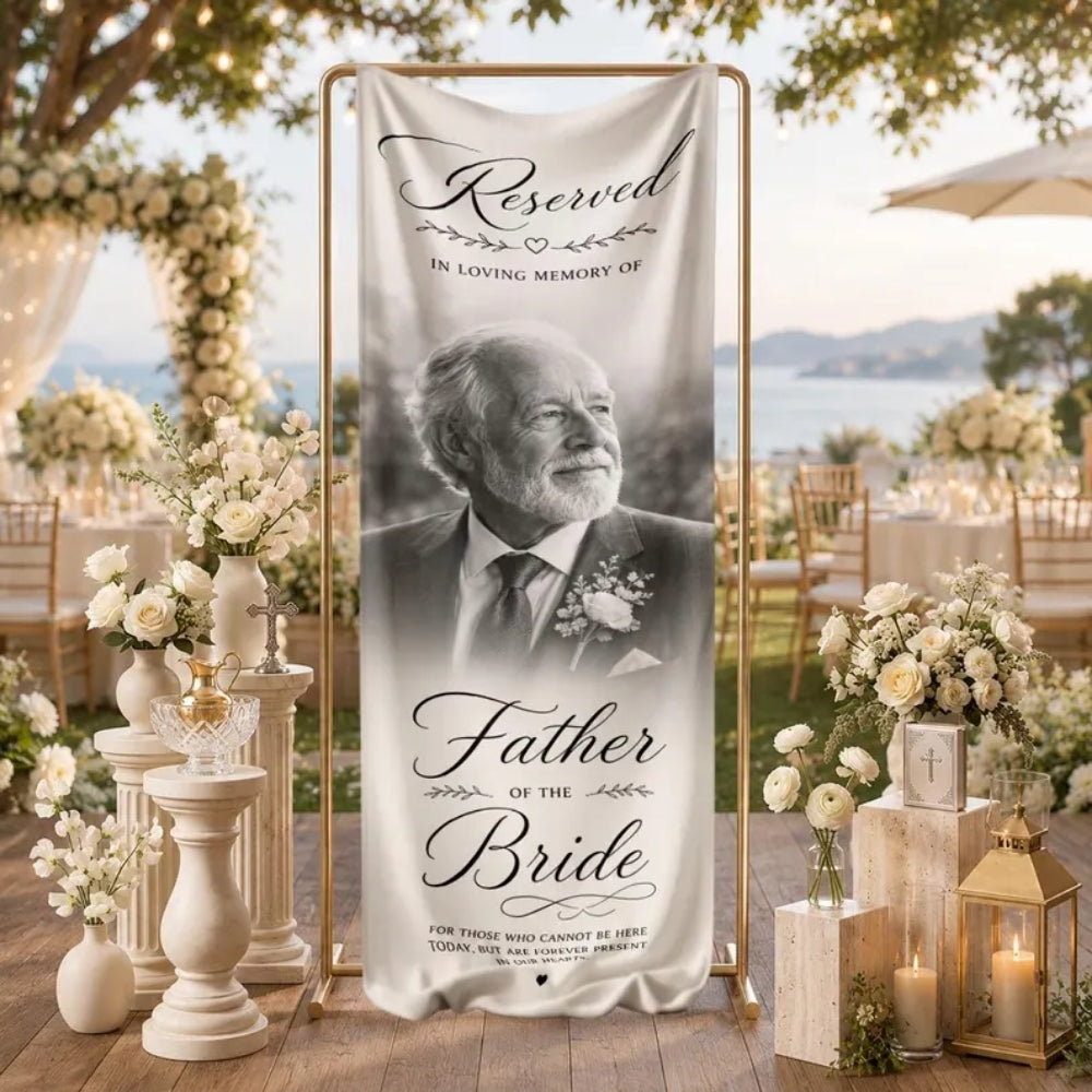 Personalized Photo Reserved Memorial Wedding Sign Sign, Custom Remembrance Chair Banner With Photo WD0968