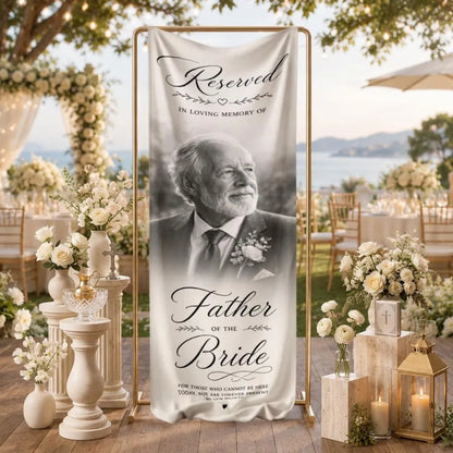 Personalized Photo Reserved Memorial Wedding Sign Sign, Custom Remembrance Chair Banner With Photo WD0968