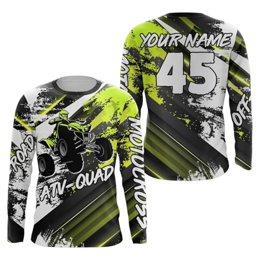 Custom Mens ATV Racing Lime Green Long Sleeve Shirts, Custom ATV Shirts MZ0010