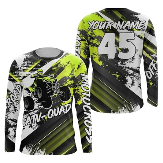 Custom Mens ATV Racing Lime Green Long Sleeve Shirts, Custom ATV Shirts MZ0010