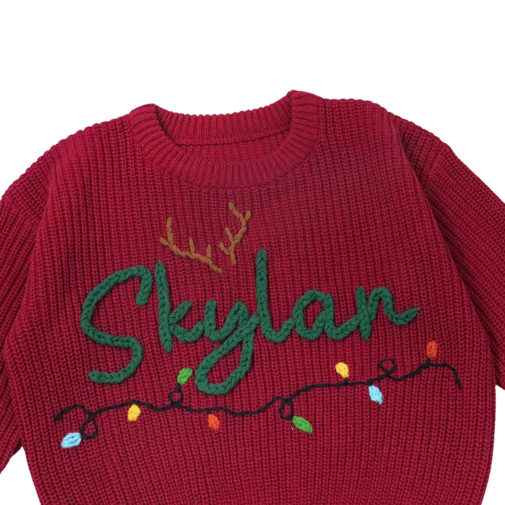 Christmas Light Custom Name Baby Embroidered Knit Sweater, Custom Christmas Sweatshirt For Baby BB0786
