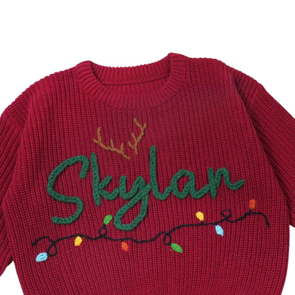 Christmas Light Custom Name Baby Embroidered Knit Sweater, Custom Christmas Sweatshirt For Baby BB0786