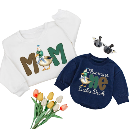 Custom One Lucky Duck Family Sweatshirt Matching, Personalized Mallard Duck First Birthday Family Sweatshirt ET1619
