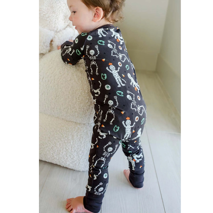 Ghost Skeleton Halloween Baby Convertible Zippy Romper Black, Convertible Baby Romper For Halloween BB0732