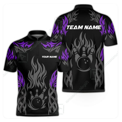 Custom Flame Tribal Bowling Men Jersey Black Red, Custom Team Flame Bowling Shirts BZ0394