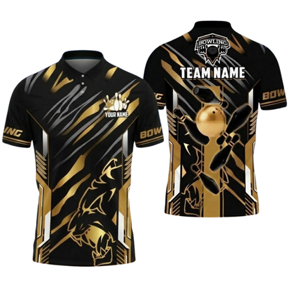 Black And Gold Custom Team Bowling Polo Shirt For Men, Custom Bowling Shirt BZ0802