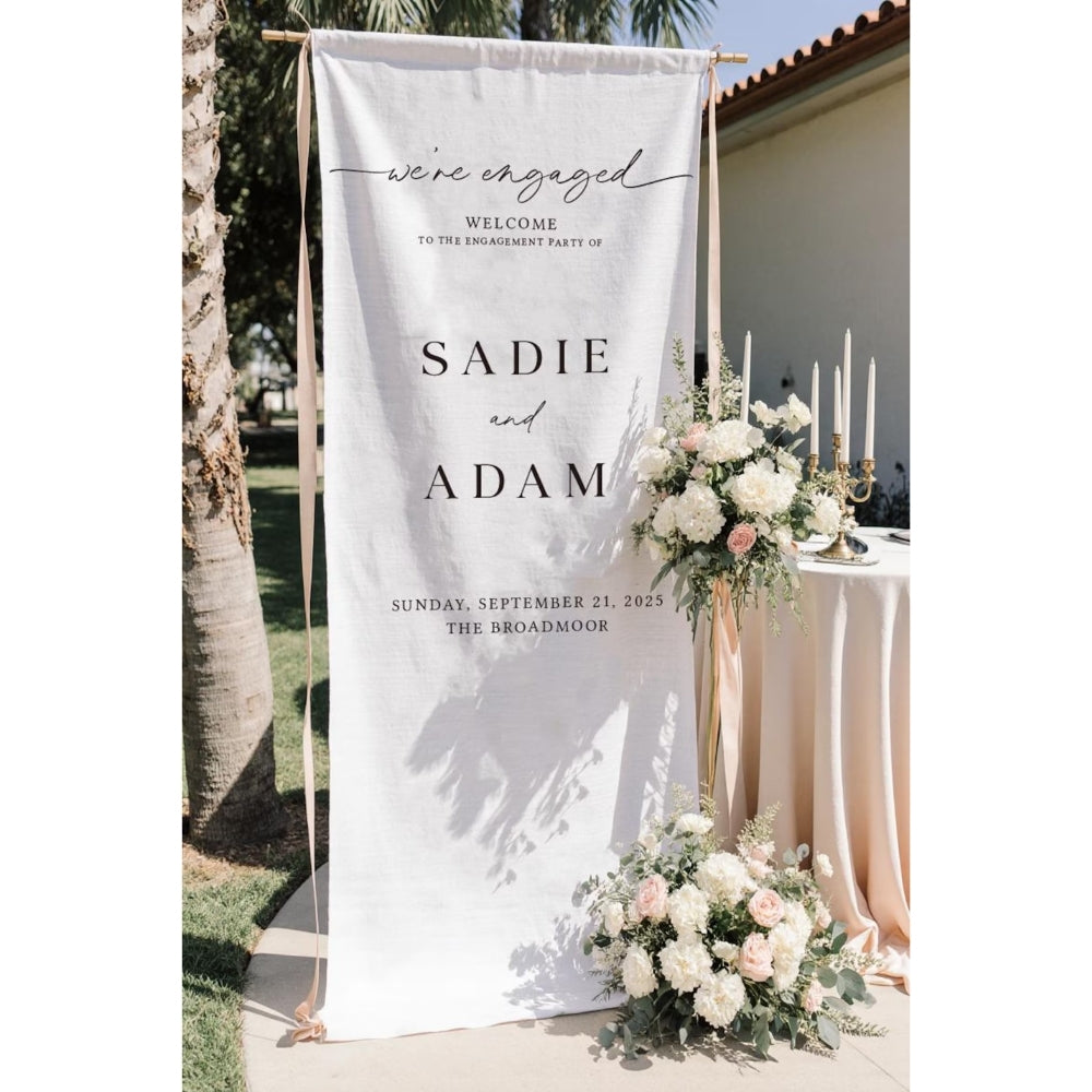 Custom Engagement Party Fabric Welcome Sign With Location, Custom Wedding Engagement Welcome Banner WD0398