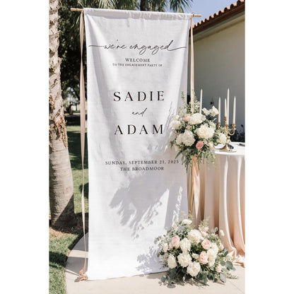 Custom Engagement Party Fabric Welcome Sign With Location, Custom Wedding Engagement Welcome Banner WD0398