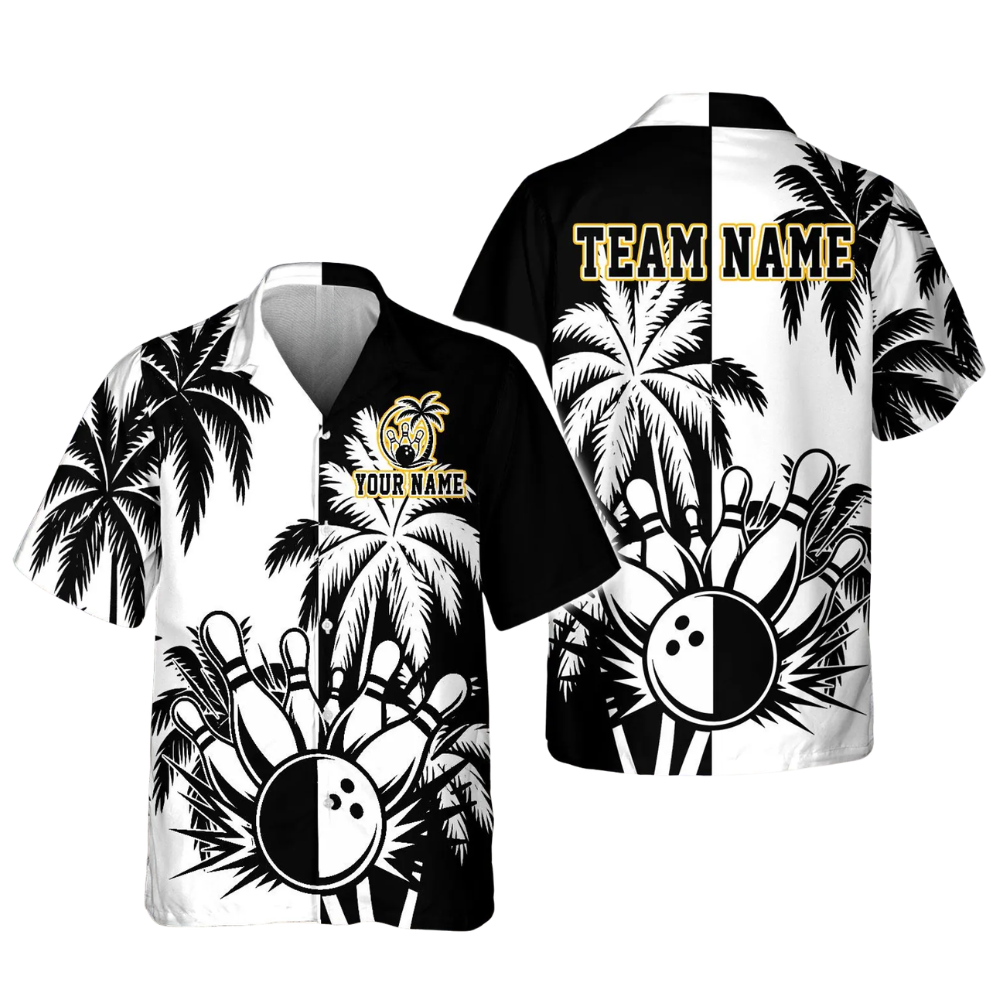 Custom Tropical Blue White Bowling Hawaiian Shirt For Men Women, Custom Tropical Bowling Team Shirts BE0188