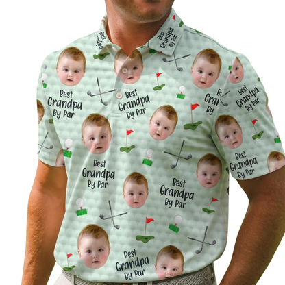 Best Grandpa By Par Custom Kid Face Golf Men's Polo Shirt, Custom Photo Golf Shirts For Dad Grandpa GE0477