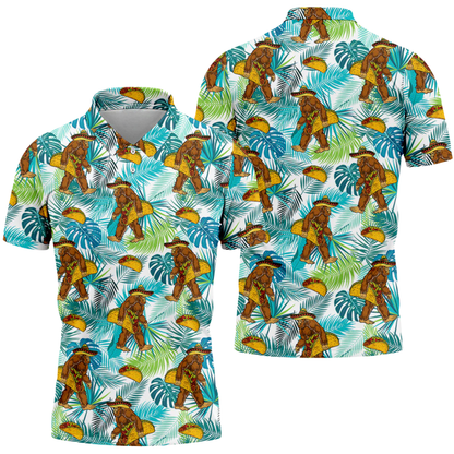 Taco Bigfoot Men's Tropical Golf Polo Shirt, Sasquatch Bigfoot Golf Shirt GE0579