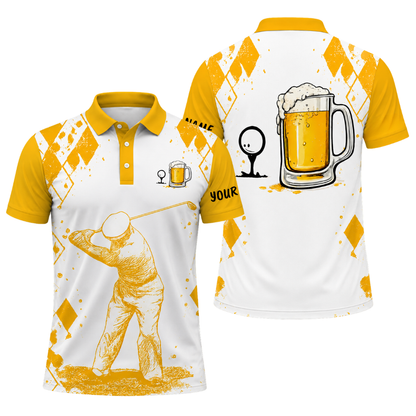 Custom Name Beer Men's Golf Polo Shirt White Yellow, Custom Beer Golf Shirts GE0473
