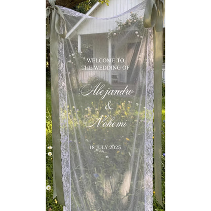 Personalized Wedding Lace Welcome Banner, Custom Lace Wedding Welcome Signs WD0234