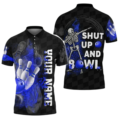 Shut Up And Bowl Custom Skeleton Bowling Mens Polo Shirt, Custom Funny Skull Bowling Shirts BZ0770