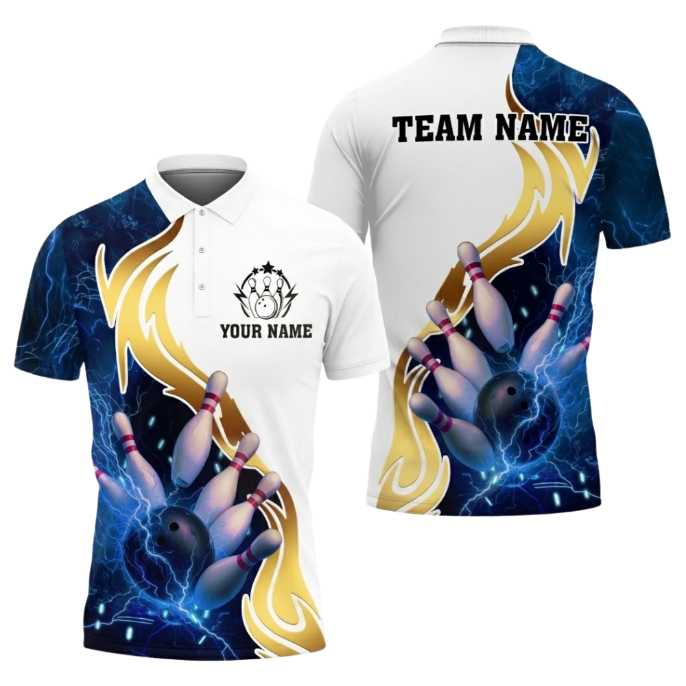 Custom Red White Thunder Bowling Mens Polo Shirt, Custom Team Thunder Bowling Shirts BZ0516