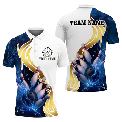 Custom Red White Thunder Bowling Mens Polo Shirt, Custom Team Thunder Bowling Shirts BZ0516