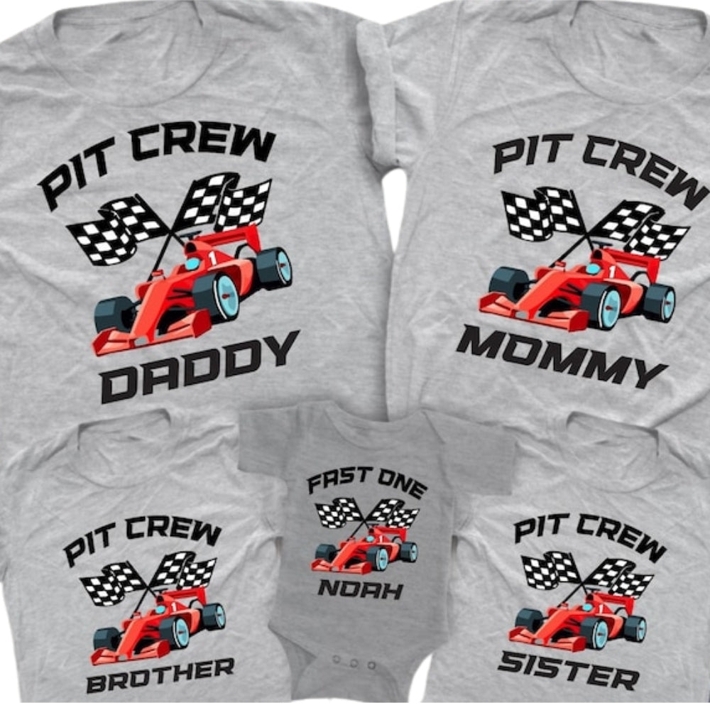 Pit Crew Fast One Race Car First Birthday Custom Matching Family T Shirts, Custom 1st Birthday Family Shirts ET0222