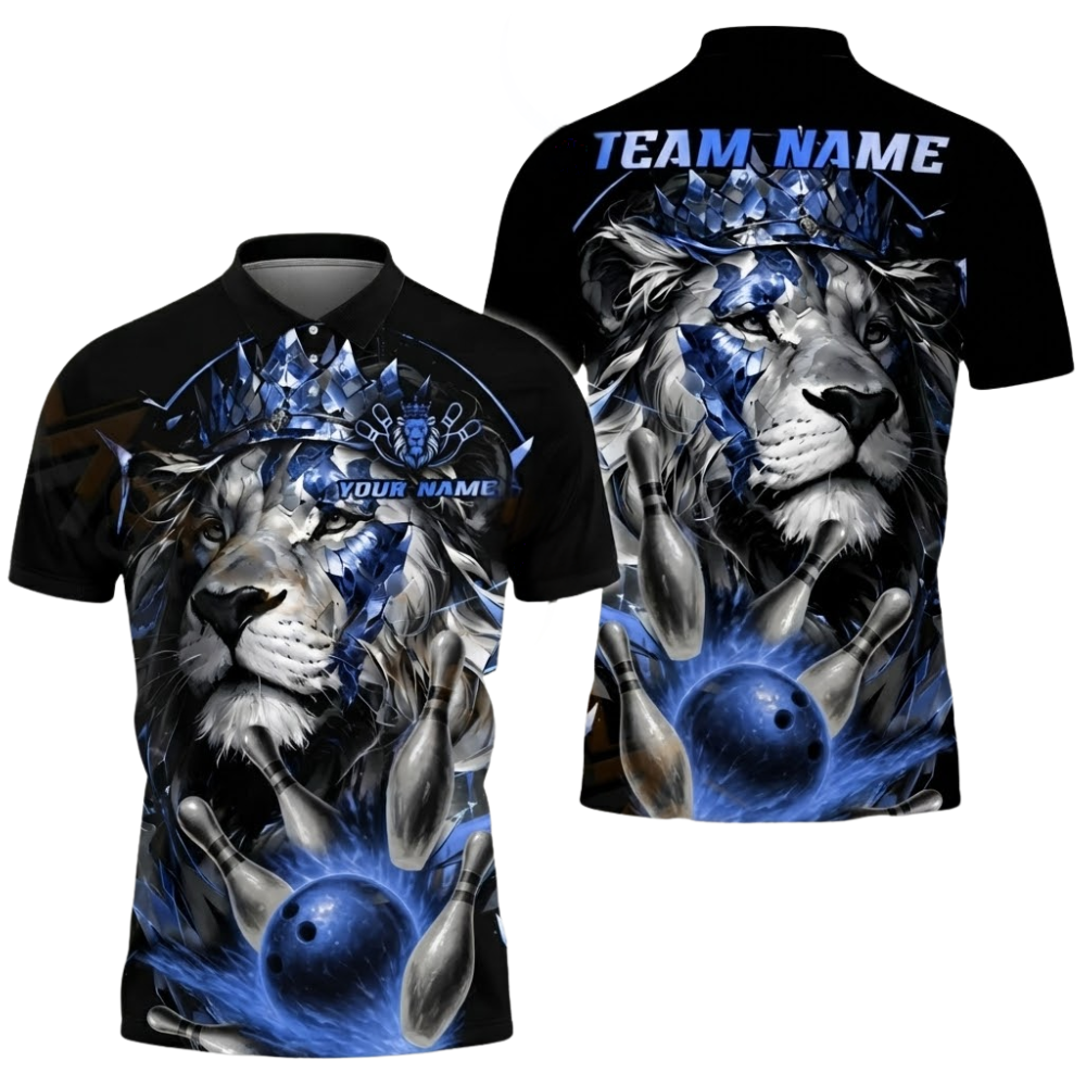Custom King Lion Bowling Mens Polo Shirt, Custom Lion Bowling Team Shirts BZ0586