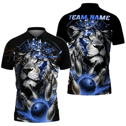 Custom King Lion Bowling Mens Polo Shirt, Custom Lion Bowling Team Shirts BZ0586