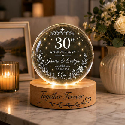 Custom 30th Wedding Anniversary Crystal Ball Led Night Light, Custom Pearl Anniversary Night Light WD0837