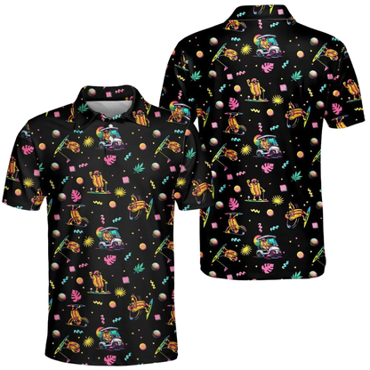Mens Funny Hot Dog Golf Polo Shirt Black, Hot Dog Lover Golf Shirts GE0549