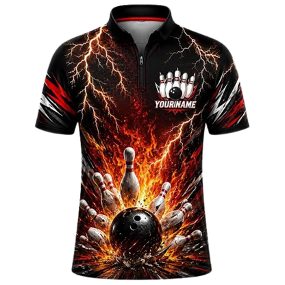 Custom Flame Thunder Bowling Jersey For Men, Custom Flame Bowling Team Shirt BZ0868