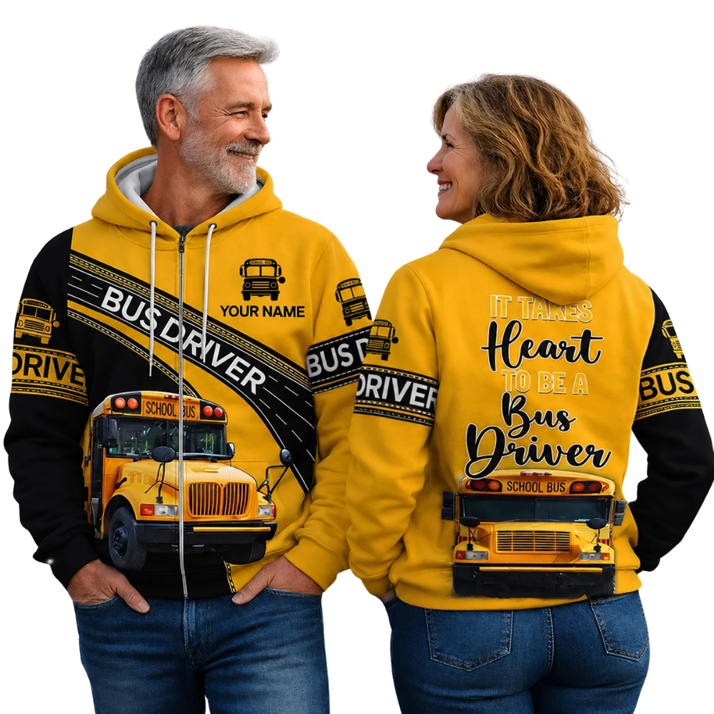 It Takes Heart To Be A Bus Driver Custom Name School Bus Driver Hoodie, Personalized School Bus Hoodie 3D Printed 2D1265