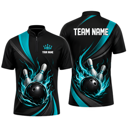 Custom Flame Red Black Bowling Jersey For Men, Custom Flame Team Bowling Shirt BZ0923