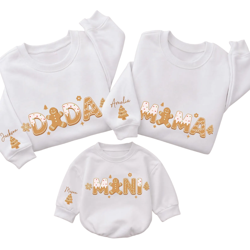 Gingerbread Dada Mama Mini Custom Xmas Family Sweatshirt, Personalized Christmas Family Sweatshirt Matching ET1700
