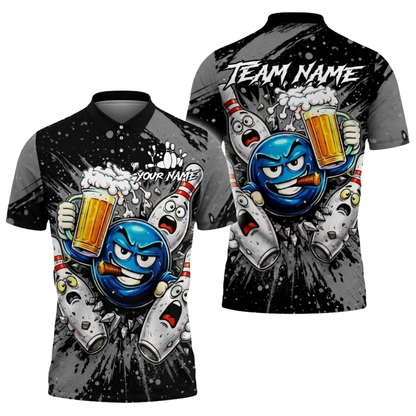 Custom Beer Funny Ball And Pins Bowling Polo Shirt For Men, Custom Beer Bowling Team Shirts BZ0511