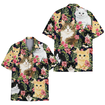 Cat Hibiscus Flower Hawaiian Shirt For Men Women, Cat Lover Hawaiian Shirts HE0348