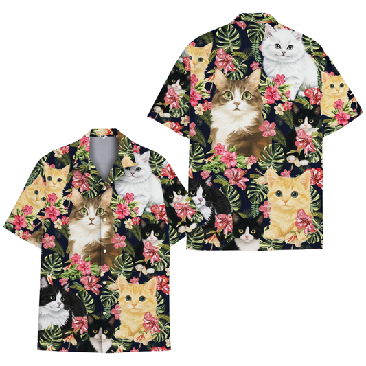 Cat Hibiscus Flower Hawaiian Shirt For Men Women, Cat Lover Hawaiian Shirts HE0348