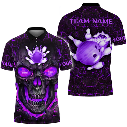 Custom Skull Bowling Polo Shirt For Men, Custom Flame Skull Bowling Shirt Team BZ0621