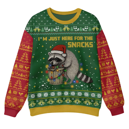 I'm Just Here For The Snacks Raccoon Ugly Sweater Christmas, Funny Raccoon Xmas Ugly Sweatshirt 2D1224