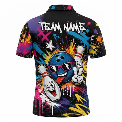 Custom Graffiti Funny Ball Pin Bowling Jersey Shirts For Men, Custom Graffiti Bowling Team Shirts BZ1042