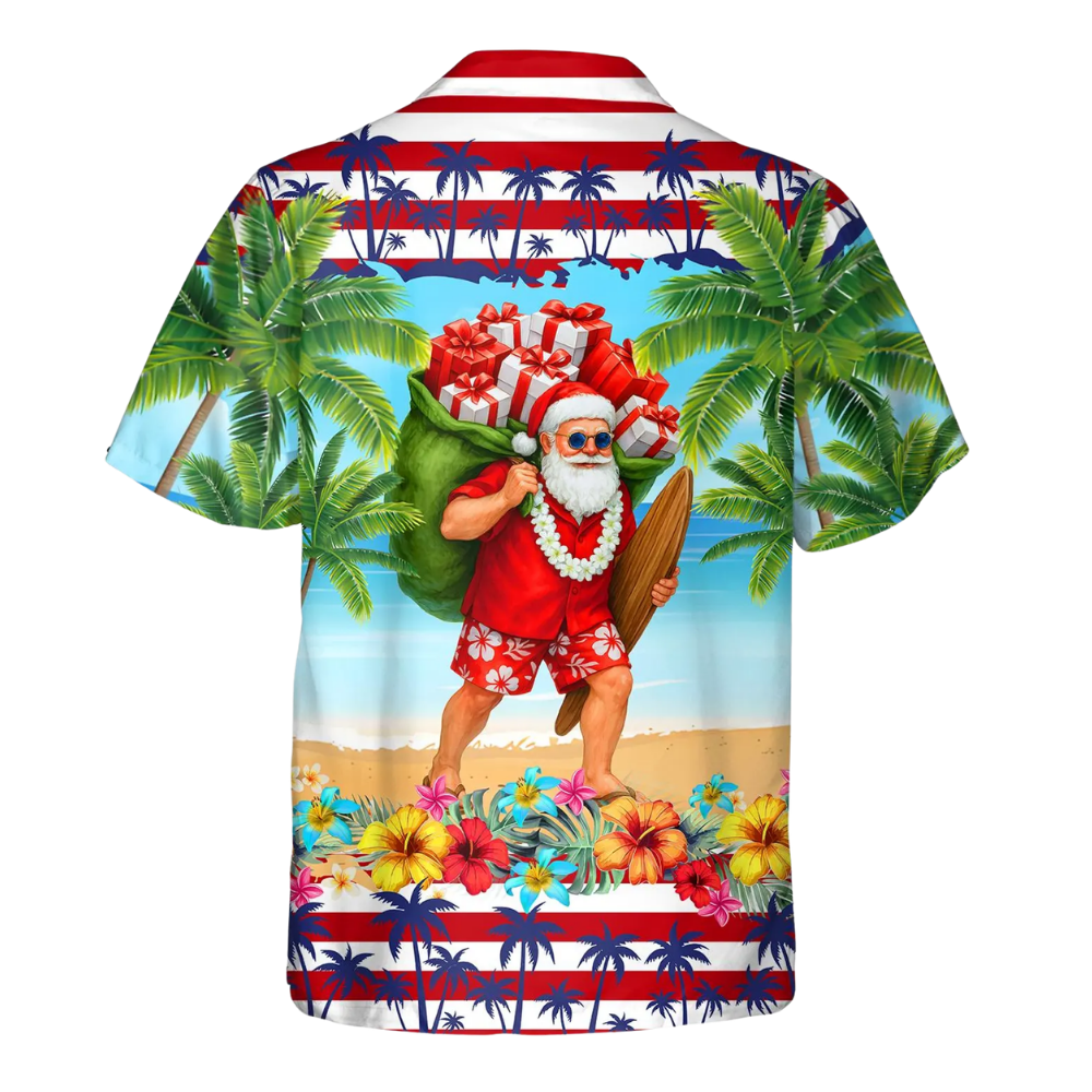 Santa Patriotic Tropical Beach Hawaiian Shirt For Men Women, Christmas In July Hawaiian Shirts HE0462