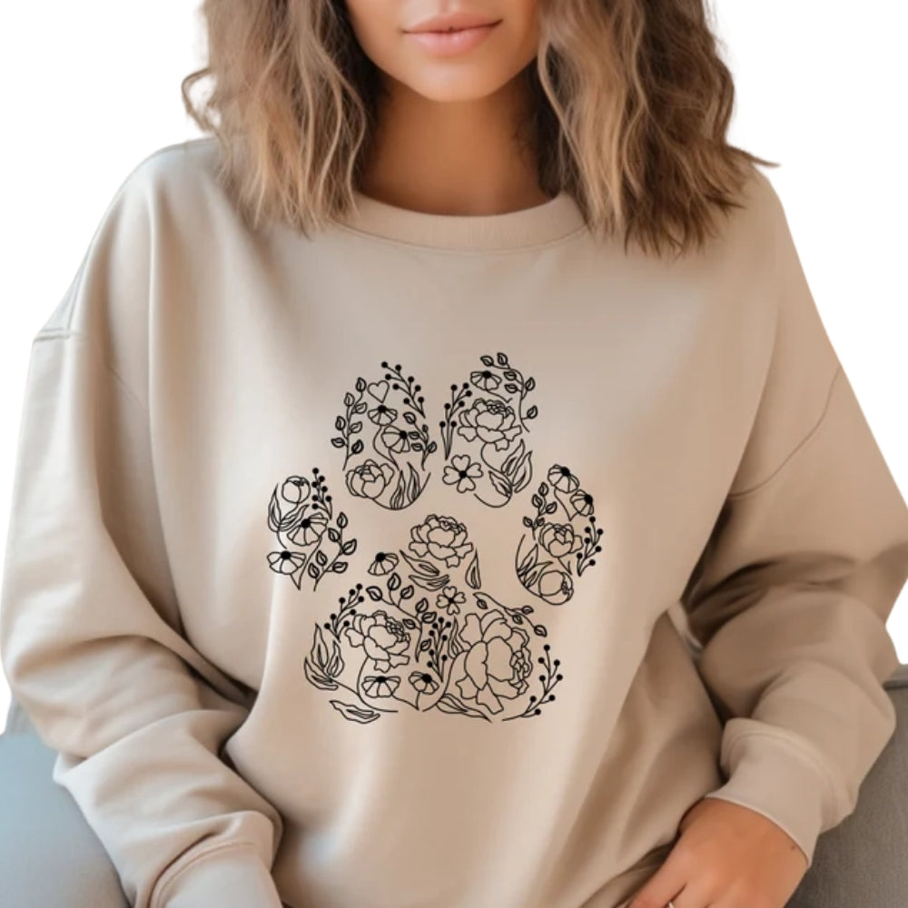 Floral Dog Paw Sweatshirt Womens, Dog Sweatshirt 2D0810