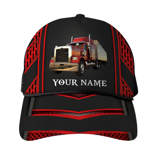 Custom Trucker 3D Printed Baseball Cap Black Red, Custom Name Cap Hat For Trucker Driver CP0446