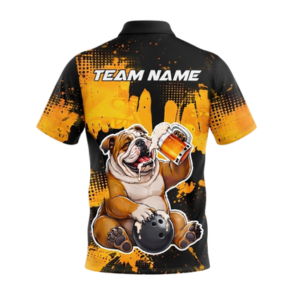Custom Bulldog And Beer Bowling Polo Shirt For Men, Custom Bulldog Bowling Team Shirt BZ1041