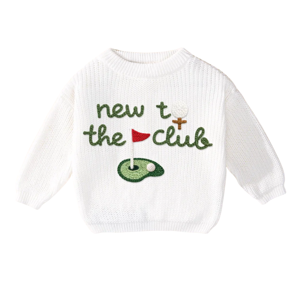 New To The Club Golf Baby Embroidered Knit Sweater, Golf Knit Sweatshirt For Baby BB0124