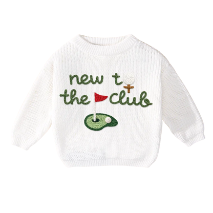 New To The Club Golf Baby Embroidered Knit Sweater, Golf Knit Sweatshirt For Baby BB0124