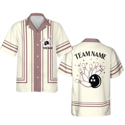 Custom Retro Beige Blue Bowling Hawaiian Shirts For Men,Custom Retro Bowling Team Shirts BE0203