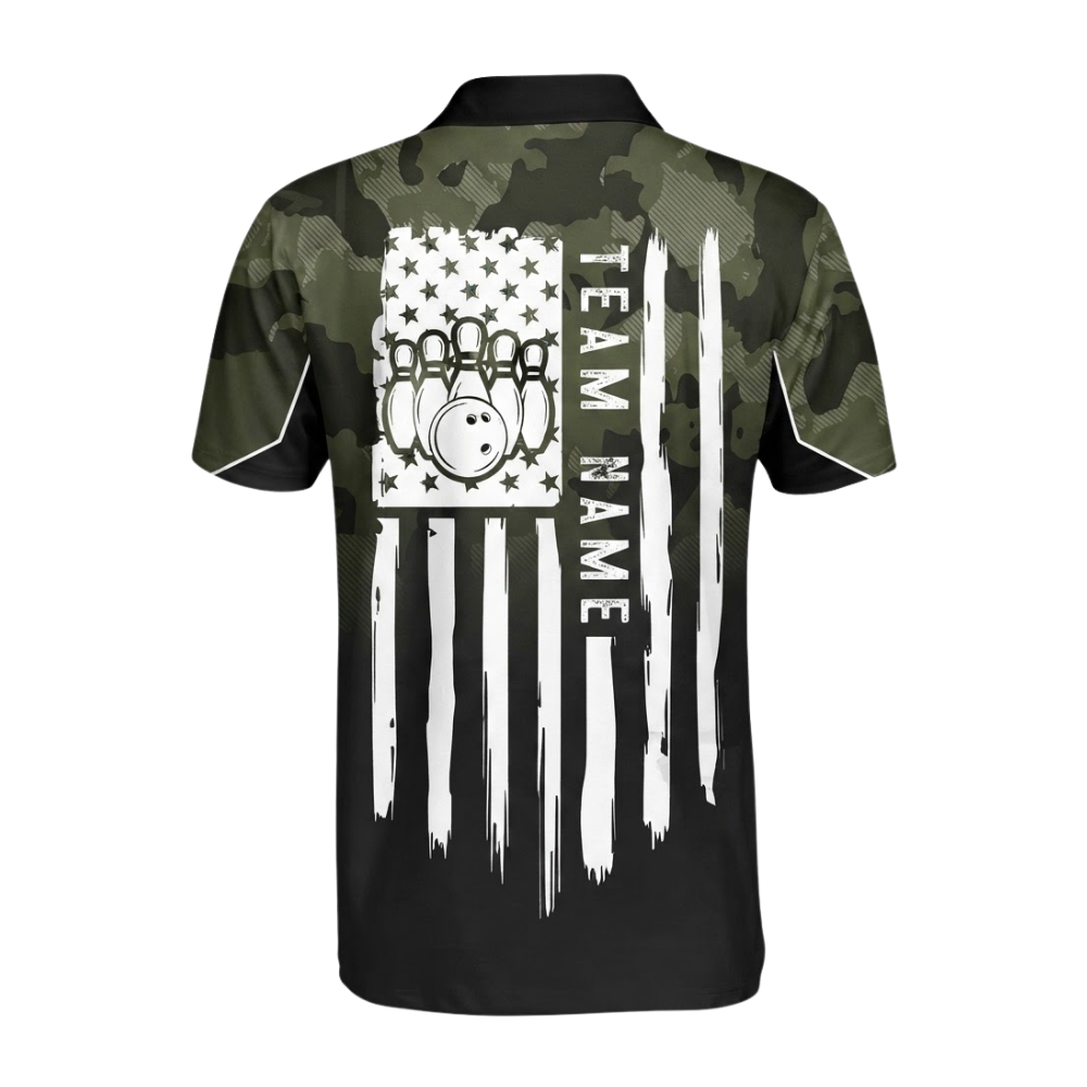 Custom Camouflage USA Flag Bowling Mens Polo Shirt, Custom Camo Bowling Team Shirts BZ0610