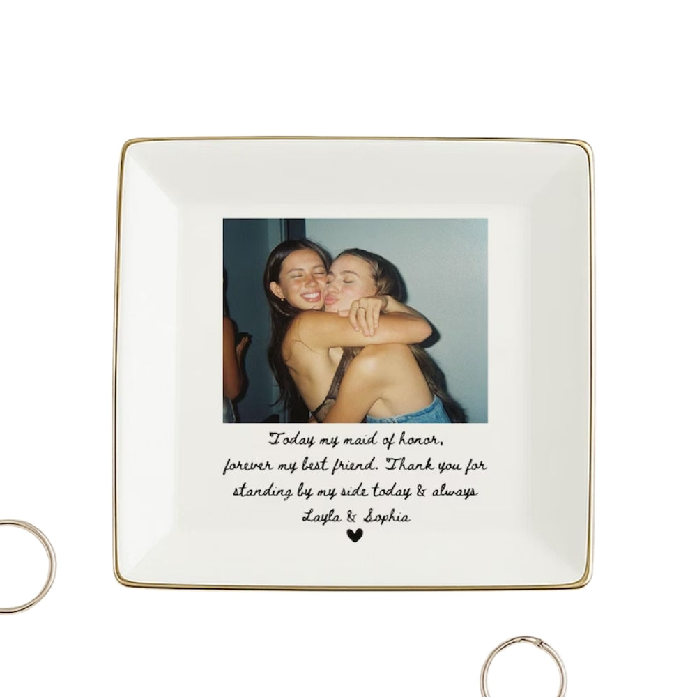 Custom Photo Bride and Bridesmaid Ring Dish, Personalized Maid of Honor  Jewelry Dish For Best Friend Sister WD0040