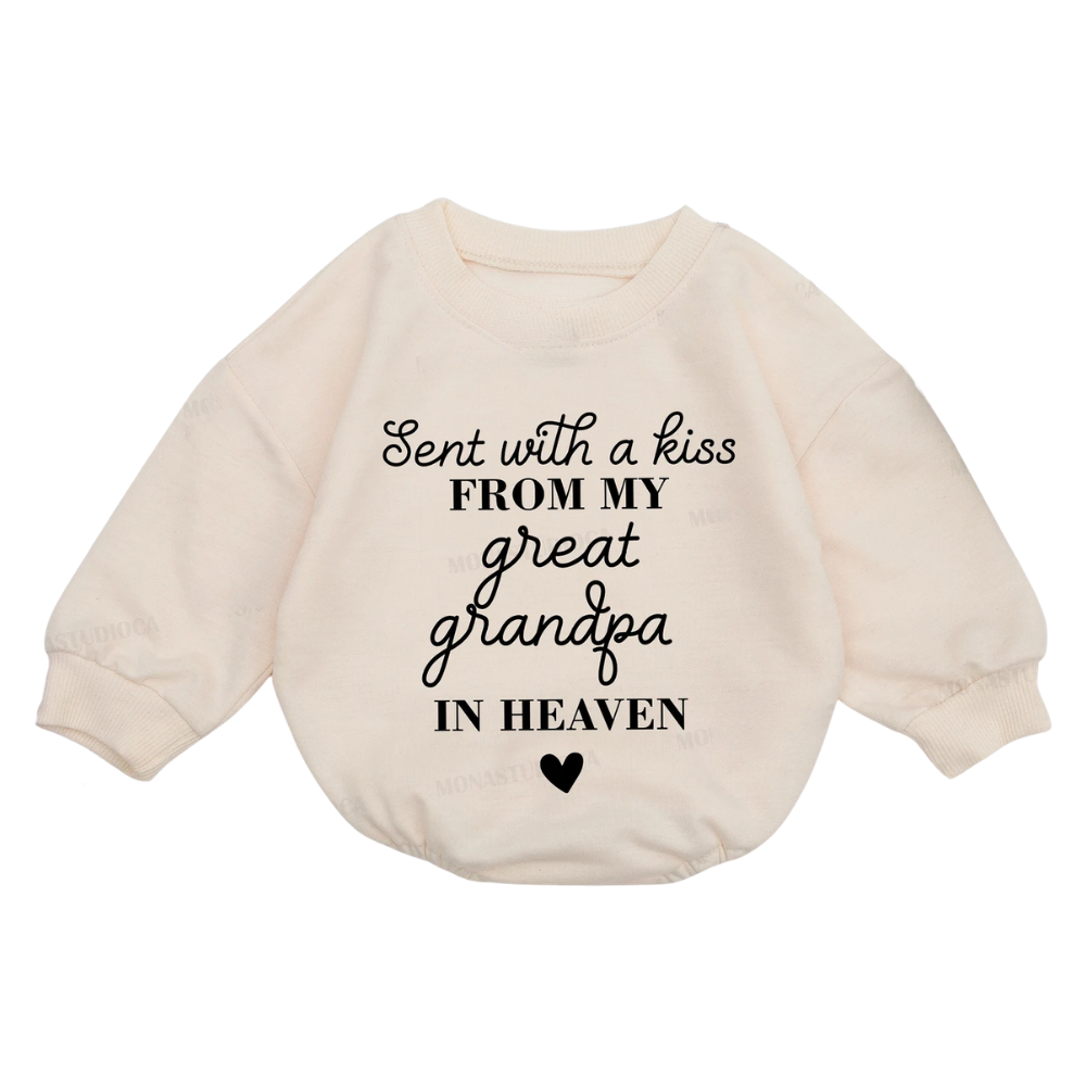 Sent With A Kiss From My Great Grandpa in Heaven Custom Baby Romper Sweatshirt, Personalized Memorial Baby Romper Sweatshirt BB0068