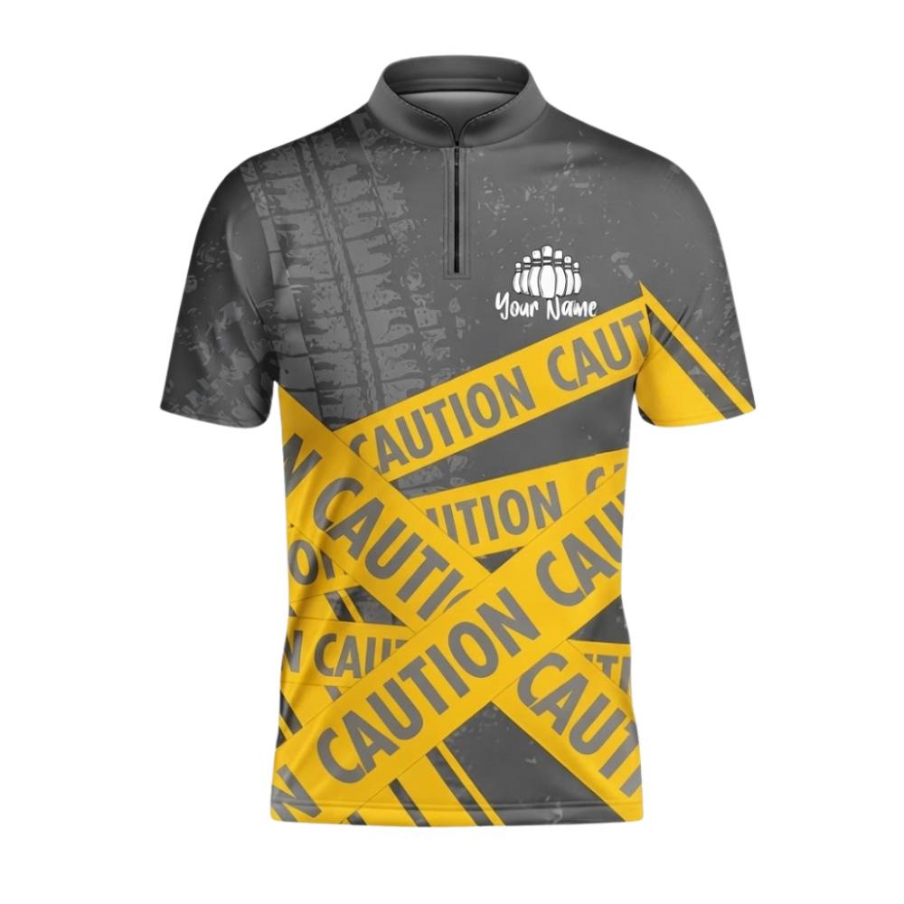 Custom Funny Caution Tape Bowling Jersey Shirts For Men, Custom Funny Bowling Shirts Team BZ1045