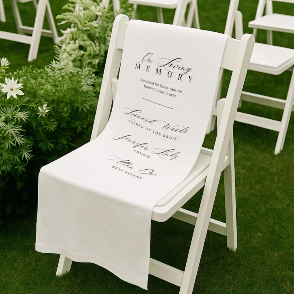 Personalized In Loving Memory  Wedding Fabric Chair, Personalized Memorial Wedding Chair Banner WD0261